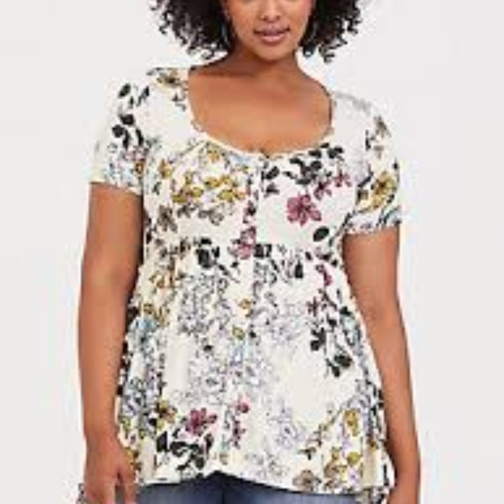 FLORAL PRINT BUTTON FRONT BABYDOLL TOP